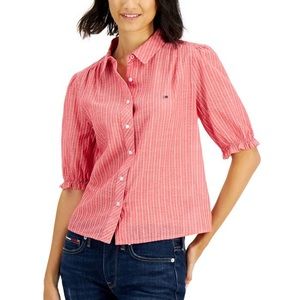 Tommy Jeans Striped Puff-Sleeve Blouse